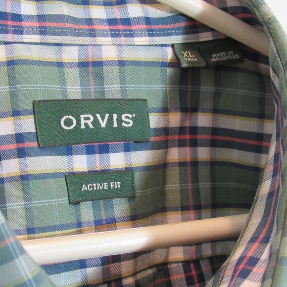 Orvis Mens XLT Cotton Blend Short Sleeve Checks Shirt Green Active Fit NWOT - Picture 4 of 9